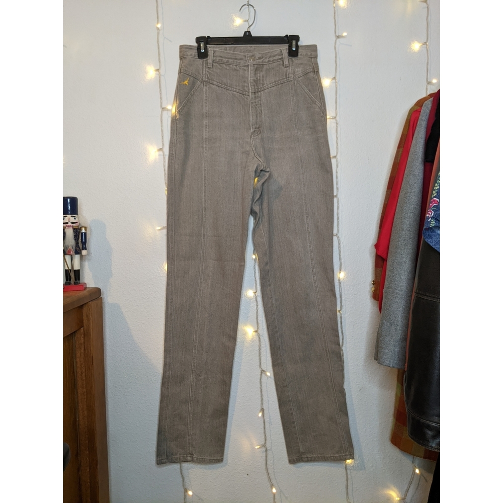 Vintage Jewell's Classic High-Waisted Straight Leg Jeans - Beige/Gray Color